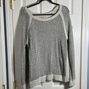 LOFT Gray and Cream Knit Sweater